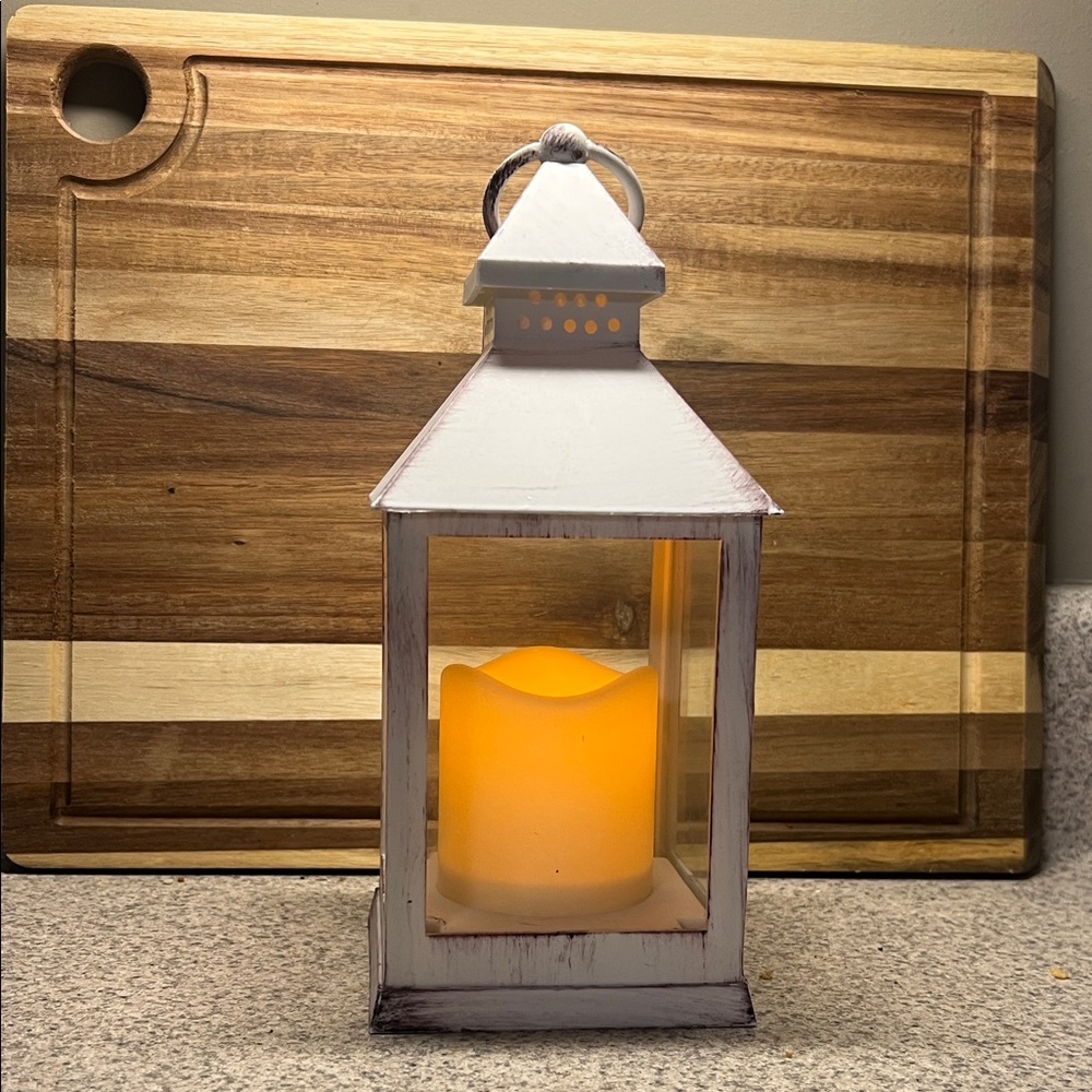 Rustic White Lantern Candle Holder